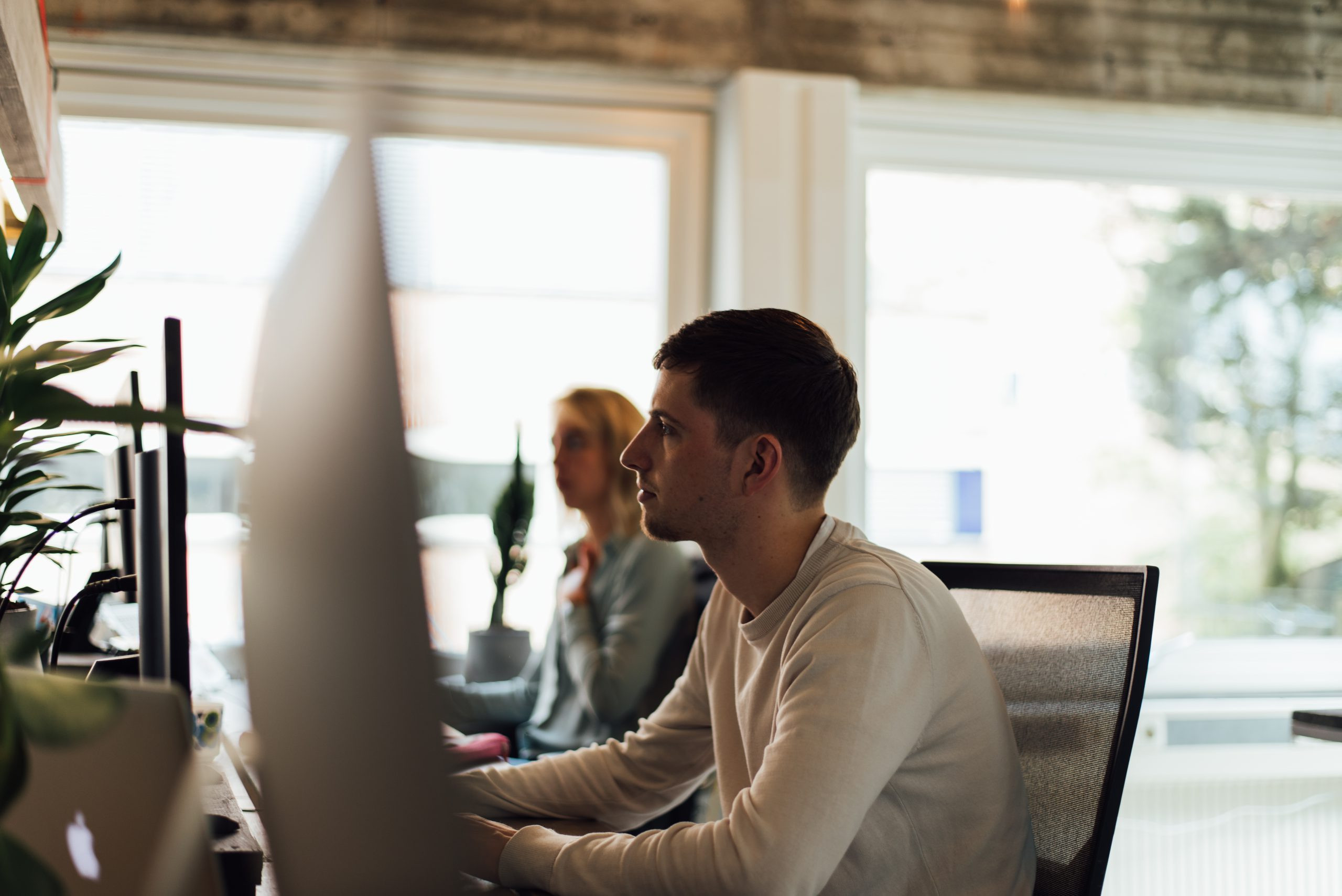 Twee medewerkers van Kobalt aan het werk achter hun computers