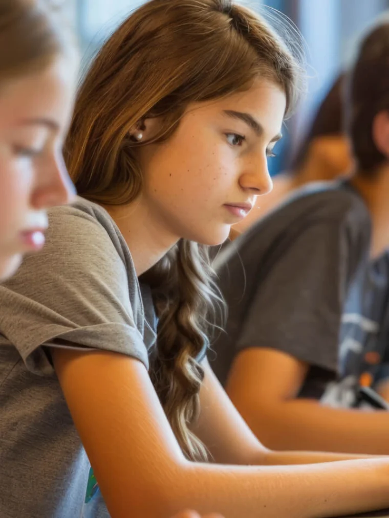 Werkende scholieren, gefocust achter laptops.