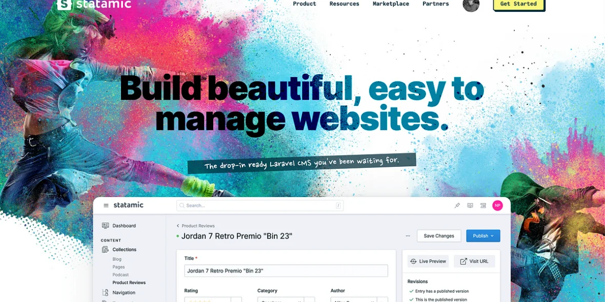 Screenshot van de homepagina van Statamic